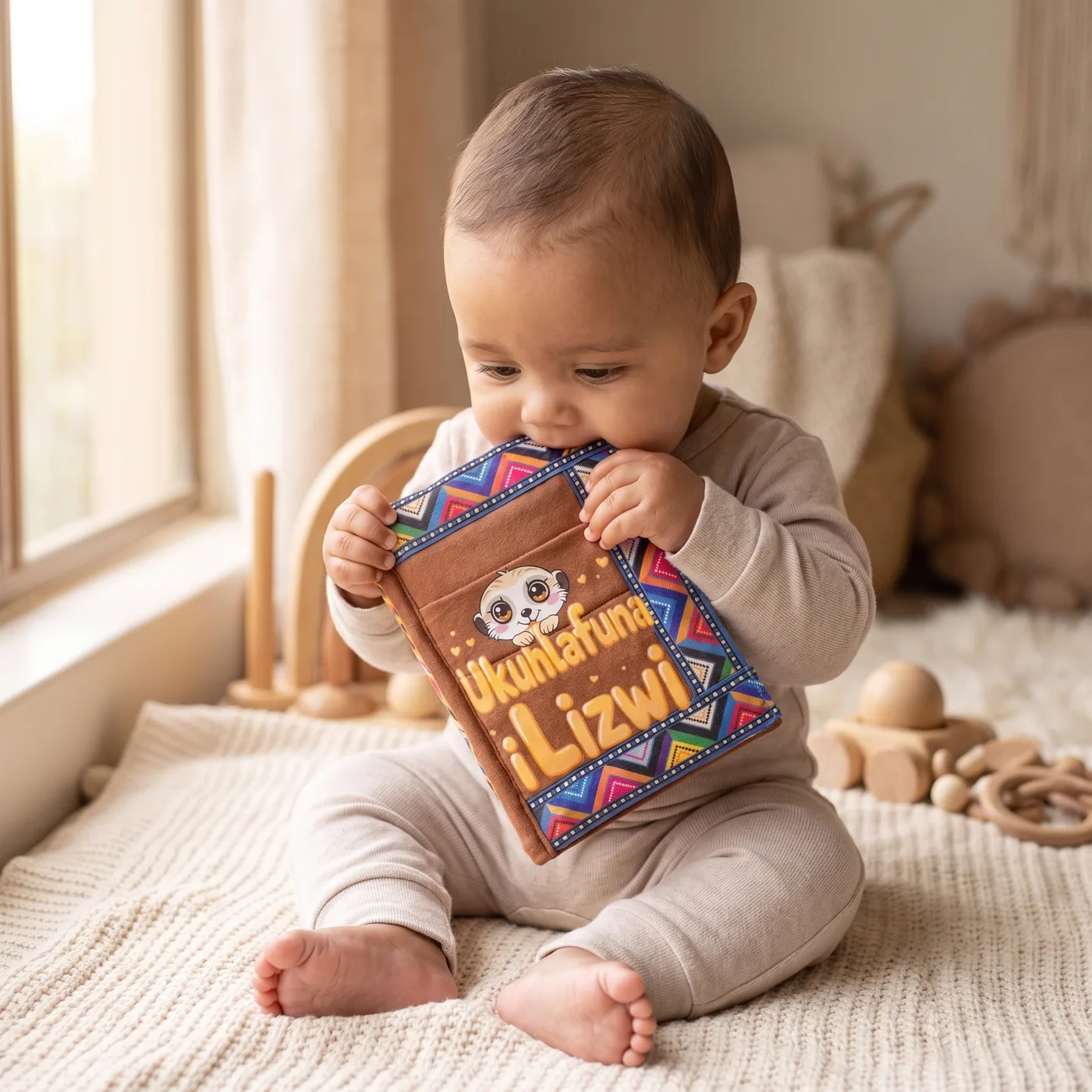 A baby holding the isiXhosa Baby Bible